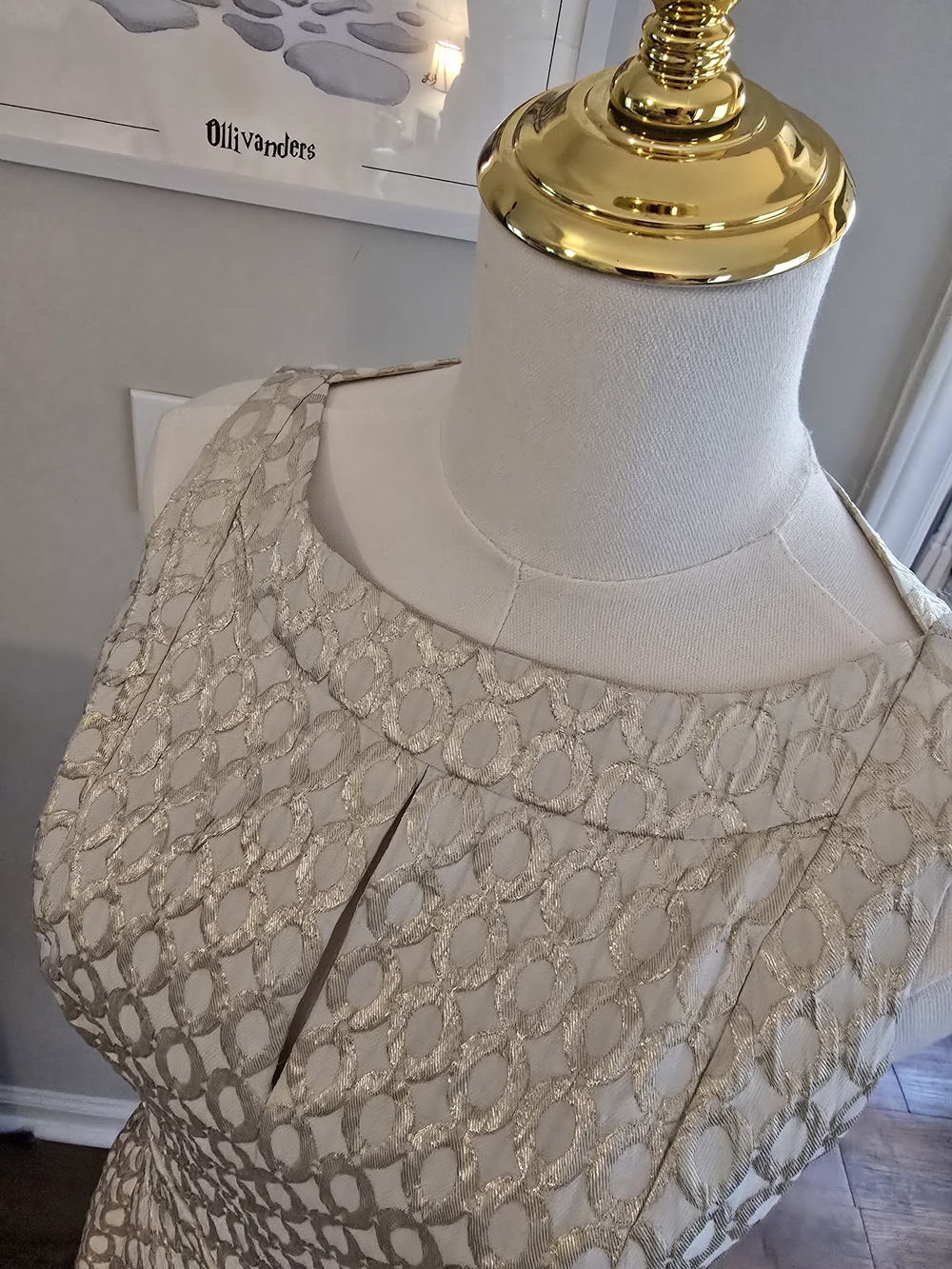 Ralph Lauren Cream and Gold Sleeveless A-Line Midi Dress - Picture 3 of 5